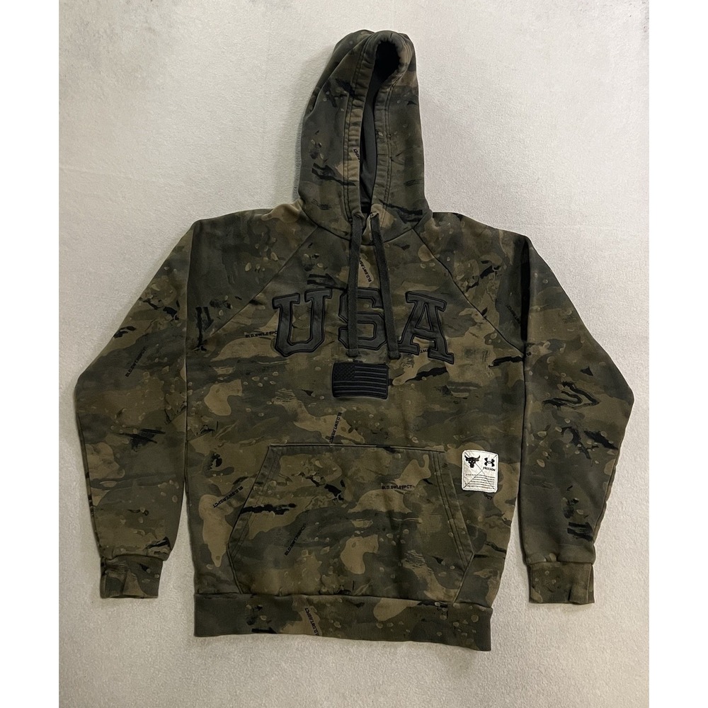 Under Armour Project Rock Veterans Day USA Camo Hoodie Men's Small Loose Army